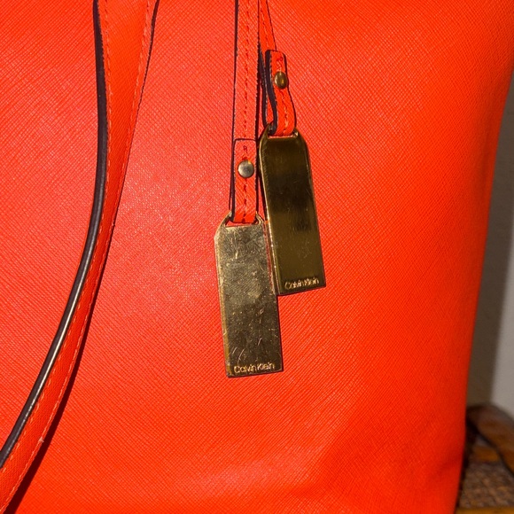 Calvin Klein Orange Saffiano Leather Tote Bag - Picture 5 of 16